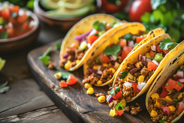 Taco is the traditional Mexican street food consist of grilled tortilla filled with various ingredients like seasoning meats with salsa.