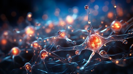 neuron cells with glowing in human brain synapses