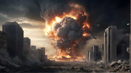 world destruction with atomic bomb in the city - obrazy, fototapety, plakaty