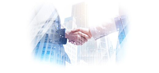 handshake with partner business or customers or client or team in businessmen look for success dealing in business finance, investment and teamwork in workplace or office, good contact in conference
