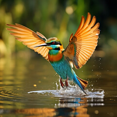 A Majestic Dive: Blue-Tailed Bee-Eater and the Shimmering Lake