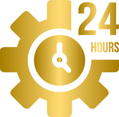 Golden 24 hours service, gold colored 24/7 service icon	
