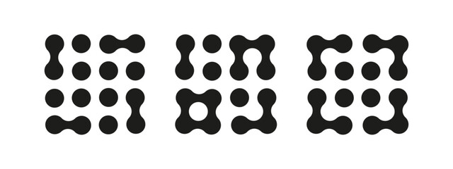 Set of Metaball icons. Connected dots symbol isolated on a white background. Abstract circles patterns collection. Design elements. Vector graphic illustration.