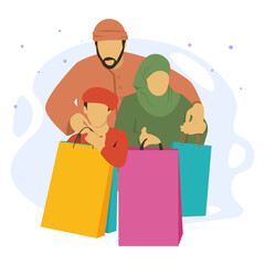 Obraz na płótnie Canvas Embarking Eid shopping spree with the family Concept, Chand Raat Shopping scene vector design, Ramadan and Eid al-Fitr Symbol, Islamic and fasting Sign, Arabic holidays celebration stock illustration