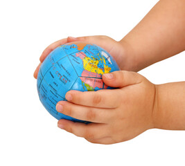 The globe in hands of the child