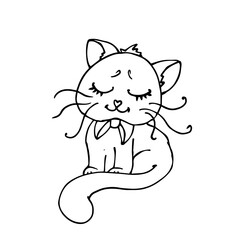 Sketch, coloring of a little kitten. Vector graphics.