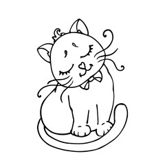 Sketch, coloring of a little kitten. Vector graphics.