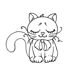 Sketch, coloring of a little kitten. Vector graphics.