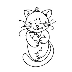 Sketch, coloring of a little kitten. Vector graphics.