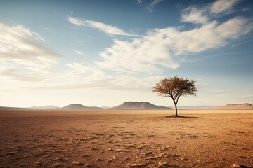 Lonely tree in the desert. Conceptual image for climate change, AI Generated