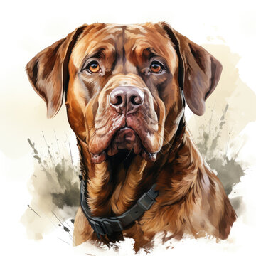 watercolor Dogue de Bordeaux clipart, Generative Ai