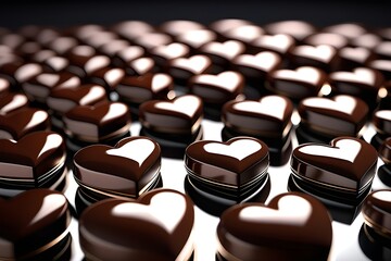 Zoom in on a selection of heart-shaped chocolates, highlighting their glossy surfaces and delectable details, background image, generative AI