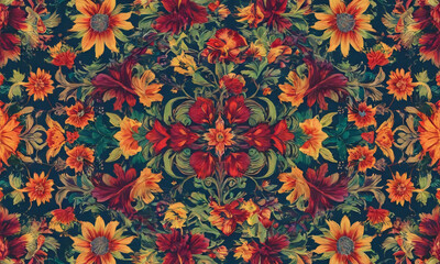 Very colorful flowery pattern on a black background