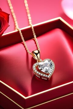 Zoom in on the details of sparkling jewelry, such as a heart-shaped pendant or a pair of earrings, background image, generative AI