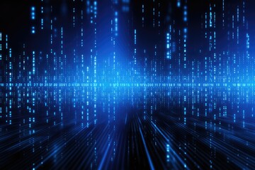 abstract blue matrix digital technology background. 3d rendering - illustration, AI Generated