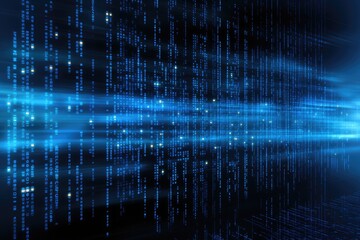 Blue binary code on a dark blue background. Abstract technology concept, AI Generated