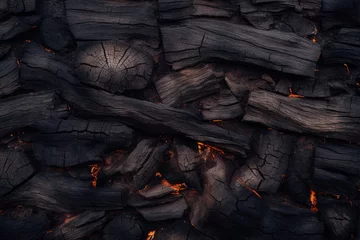 Stickers pour porte Texture du bois de chauffage The texture of the firewood. Charcoal background. Burning wood, AI Generated