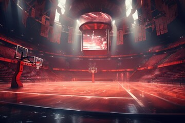 Basketball arena with neon lights, 3d rendering toned image, AI Generated - obrazy, fototapety, plakaty