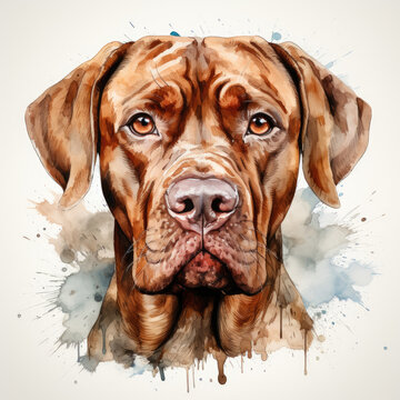 watercolor Dogue de Bordeaux clipart, Generative Ai