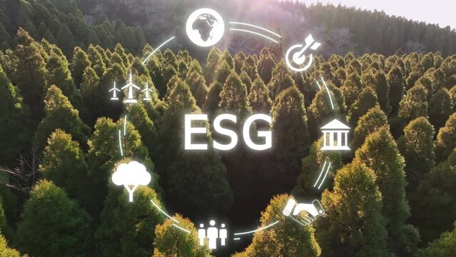 ESG Save the earth planet unity net zero waste CO2 emission. Forest tree nature global care eco growth hope future in clean power energy. Ethical SDGs reduce social issues control protect plan synergy