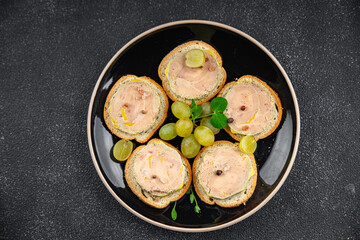 foie gras sandwich fresh goose or duck liver eating cooking appetizer meal food snack on the table copy space food background rustic top view © Alesia Berlezova