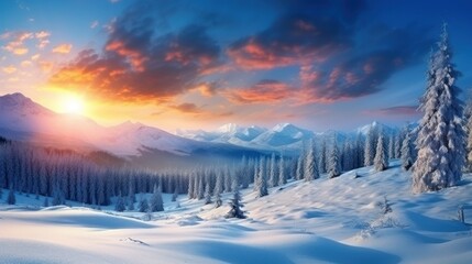 
Majestic sunrise in the winter mountains landscape