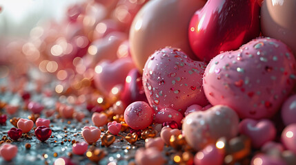 A Pink Heart Symphony in Romantic Bliss A vibrant background of soft pink hues adorned with intertwining hearts, symbolizing the celebration of enduring love on Valentine's Day