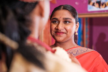 Cultural couple at their wedding ceremony sharing good moments. Concept: religion, culture