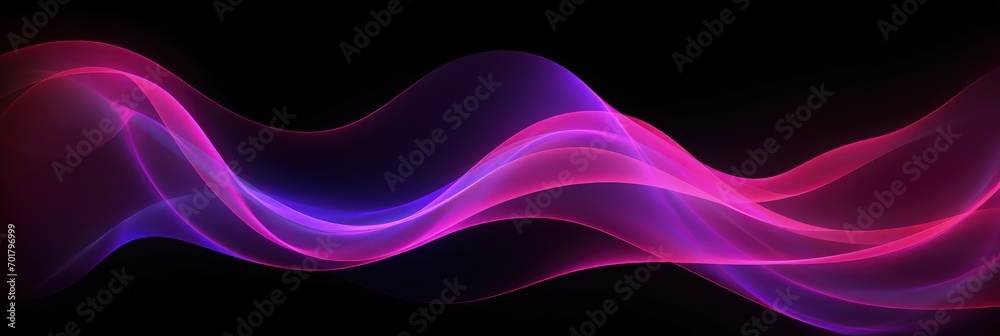 Sticker luminous neon shape wave, abstract light effect vector illustration. wavy glowing pink purple bright