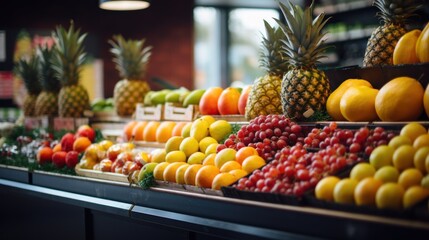  a display in a grocery store filled with lots of different types of fruits and veggies to choose from. - obrazy, fototapety, plakaty