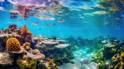 beautiful underwater scenery with various types of fish and coral reefs