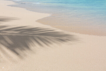 Fototapeta na wymiar Travel background with soft wave of blue ocean on sandy beach.