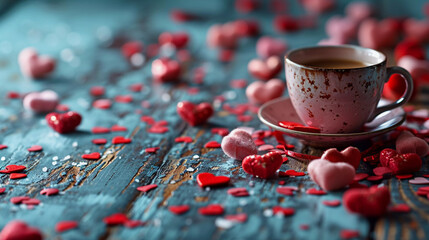 A Pink Heart Symphony in Romantic Bliss A vibrant background of soft pink hues adorned with intertwining hearts, symbolizing the celebration of enduring love on Valentine's Day