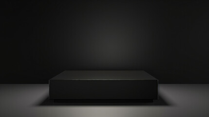 Abstract Black Cube Podium Floating in Minimalistic Space – Modern 3D Rendering for Creative Presentation and Product Display