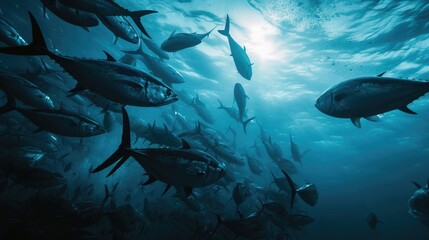 Fototapeta premium A large roup of fish swimming in the ocean