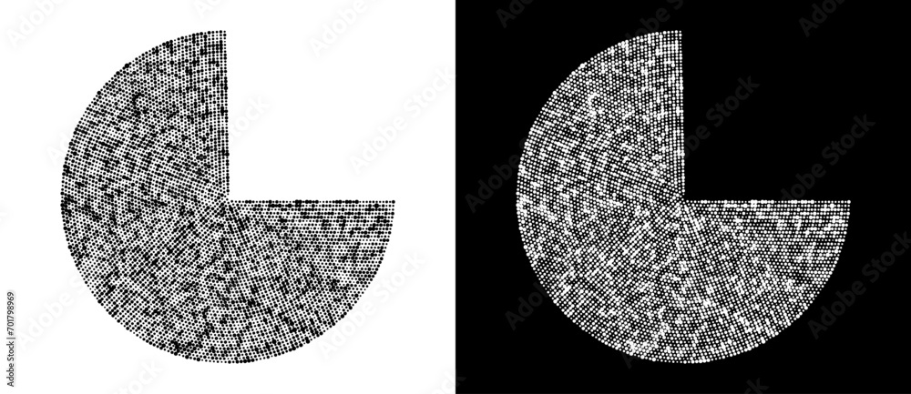 Poster Abstract background with halftone dots in circle. Art design circle as logo or icon. A black figure on a white background and an equally white figure on the black side.