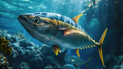 Mighty yellow fin tuna in the sea