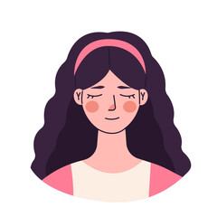 Asian girl with pink headband isolated on white background. Woman in pink clothes.