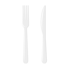 Healthy breakfast. Delicious fried eggs, sausage, pieces of cheese, tomato slices and lettuce on a white plate . Dish and cutlery. Vector flat style illustration