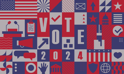 Vote. Every voice matters. Vector banner template for US presidential election. Election day. Usa debate of president voting 2024. Election voting poster. Vote 2024 in USA, banner design
