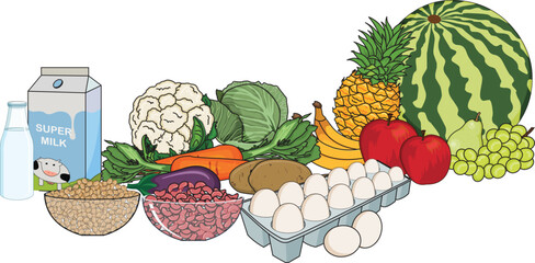 Vegetables, fruits, eggs and other eatables