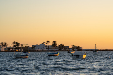 Sunset over Kerkennah - Tunisian archipelago in the Mediterranean Sea