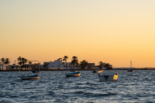 Sunset over Kerkennah - Tunisian archipelago in the Mediterranean Sea