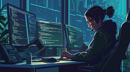 Illustration of a geek at work