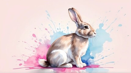 Design of a Rabbit in Watercolor Style. Generative AI.