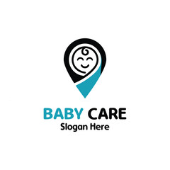 Baby Location Logo Design With Blanket Cover Concept Vector Template. Baby Pin Point Navigation For Clinics, Baby Shops, Breastfeeding Centers Parenting Training Centers, and Nurseries.