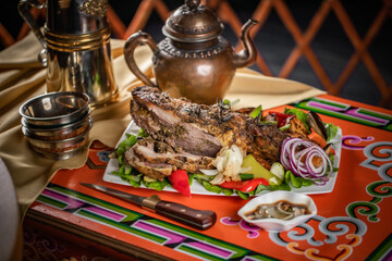 mongolian tsagaan sar food, mongolian lunar year meat food, national food on traditional table