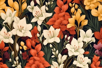 seamless pattern with colorful flowers on black background