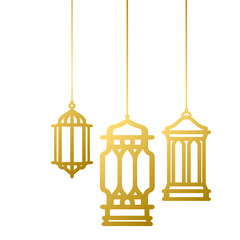 Obraz premium Golden islamic lantern element, gold Arabic antique hanging oil Lamp light 
