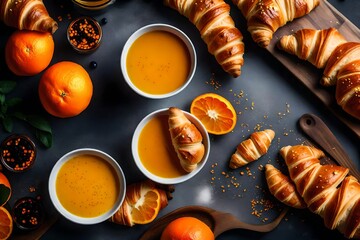 Juicy Mornings, Savor the Combination of Orange Juice and Fresh Croissants beautiful view
